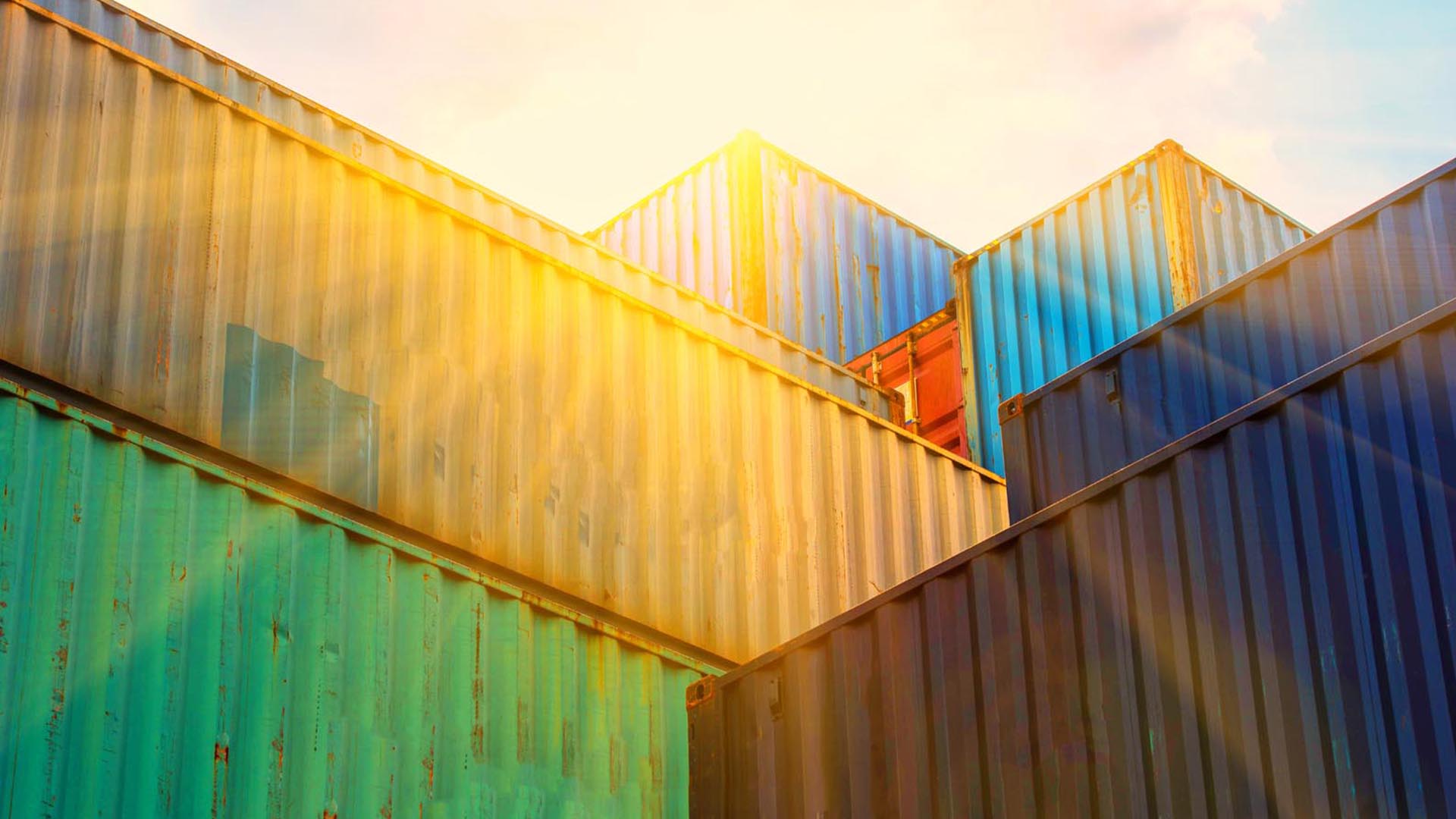 Shipping containers stacked