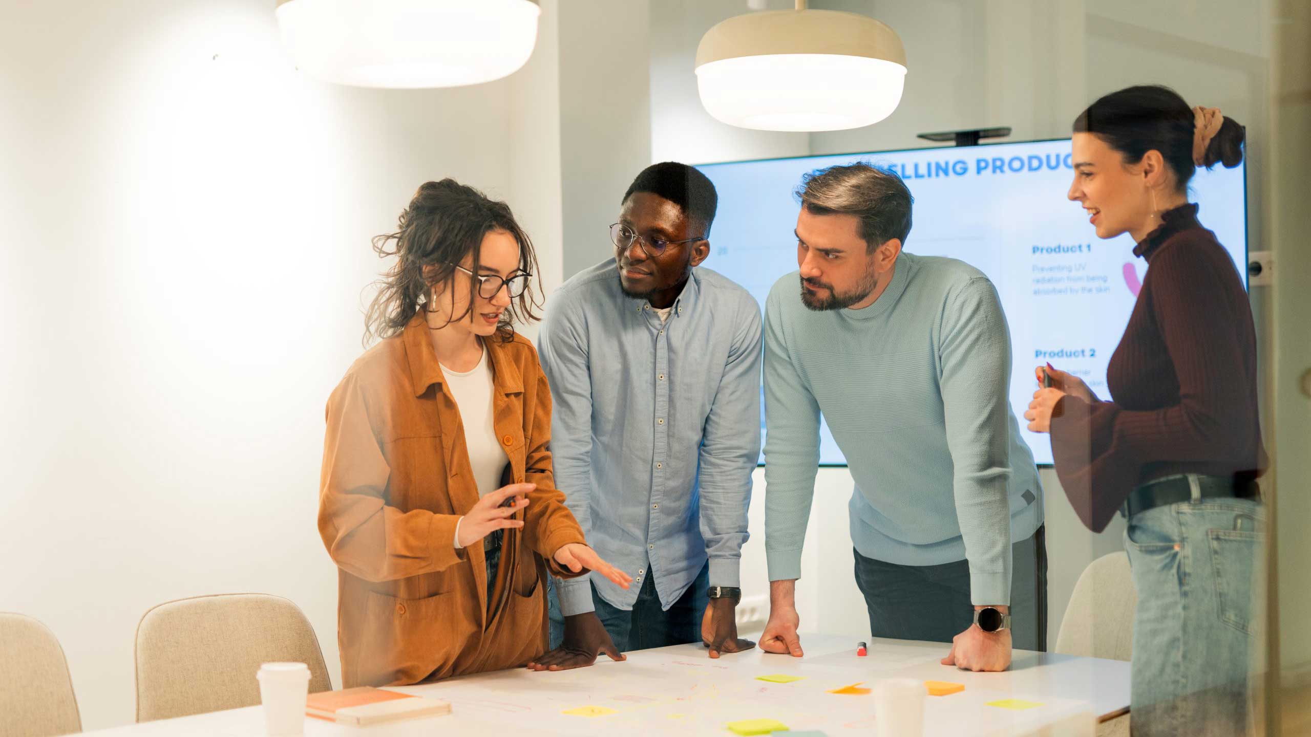 A group of professionals in a team strategy meeting