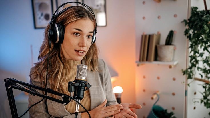 Woman on podcast