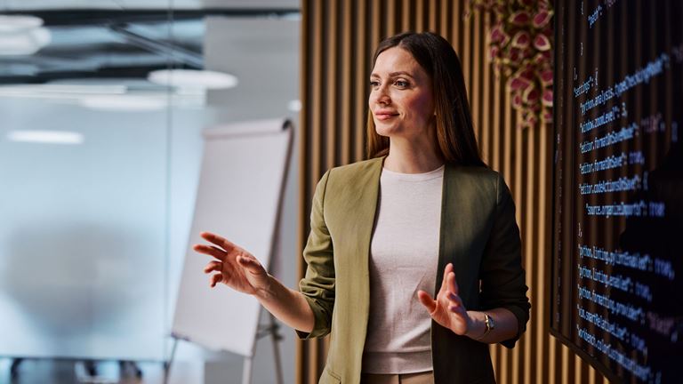 woman presenting code