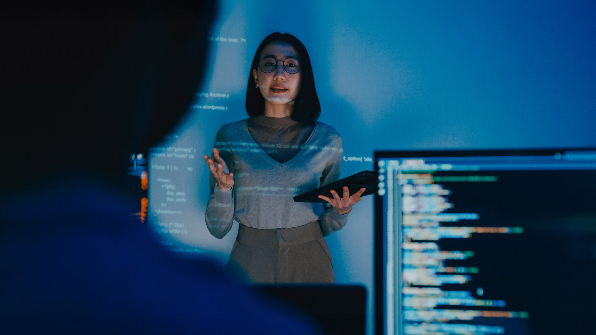 woman presenting data