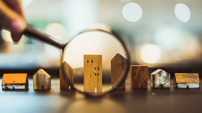 Wooden-houses-with-magnify-glass