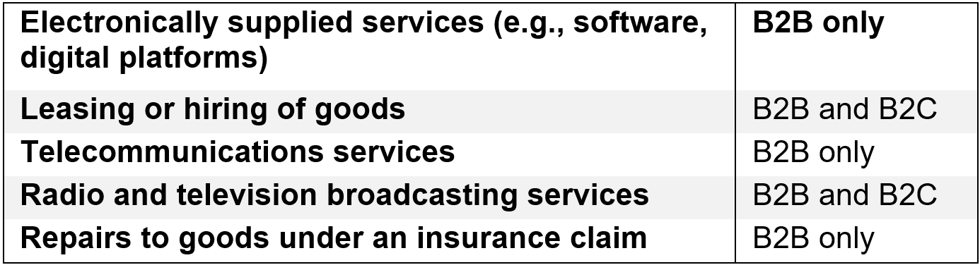 VAT table - Use and Enjoyment criteria