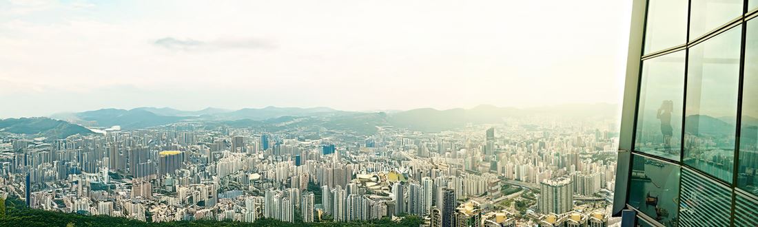 Aerial view of city skyscrapers