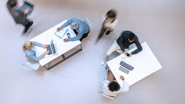 Aerial view of people working in an office