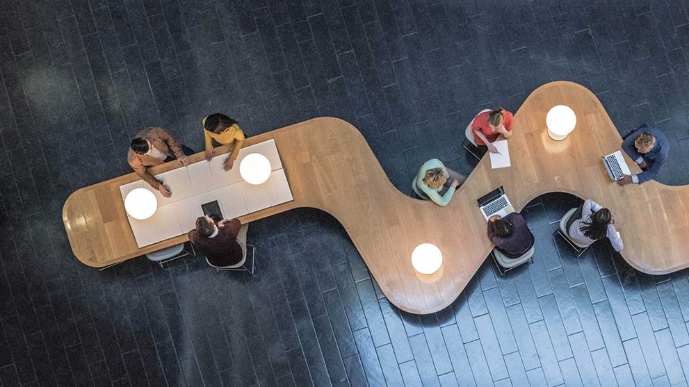 aerial view of people working
