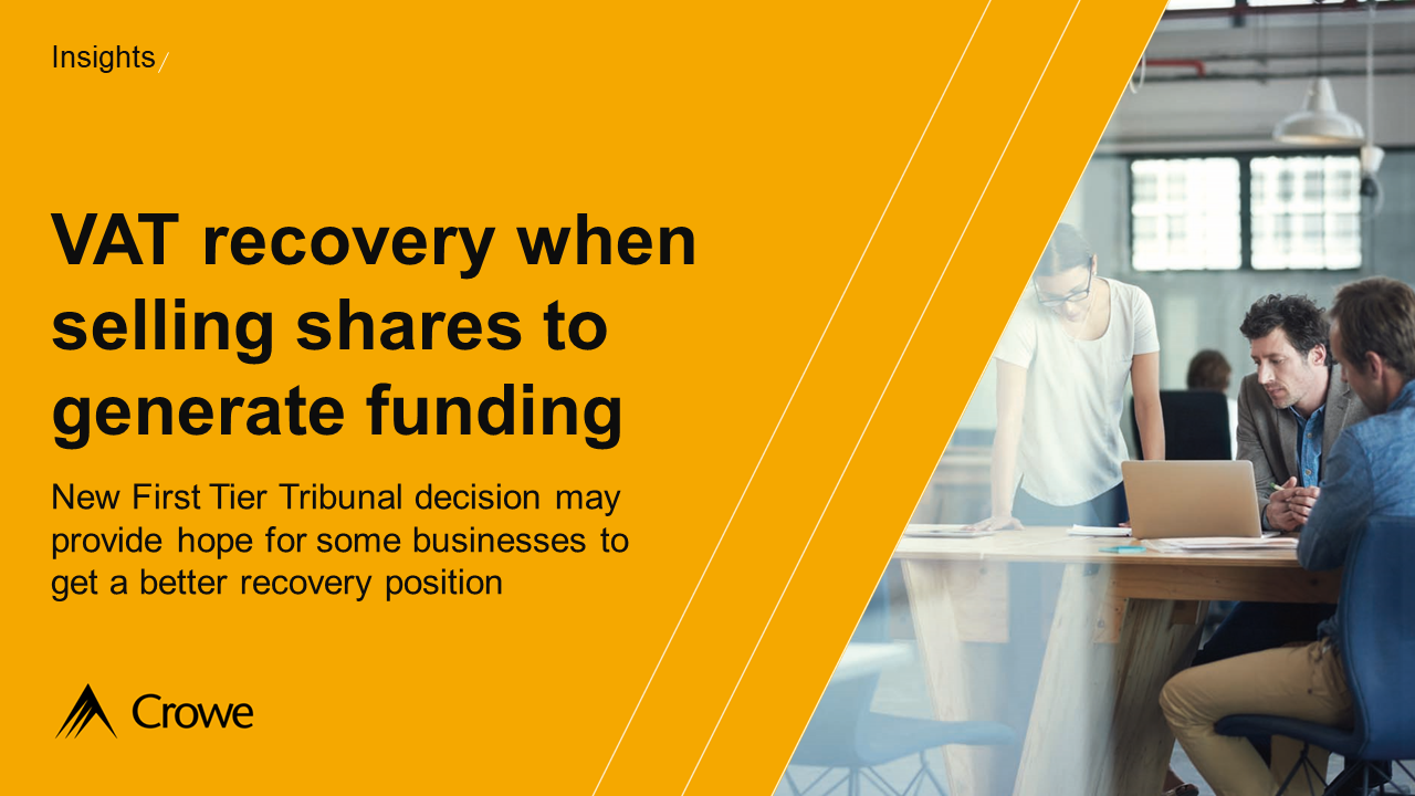 VAT recovery on share sale Crowe UK