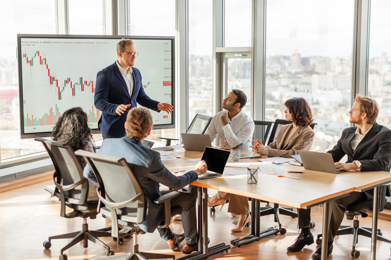 Professionals reviewing a financial model.